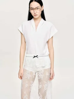Source Unknown Vêtements-Blouse En Crepe A Col En V, Blanc