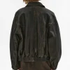 Source Unknown Accessoires-Blouson Aviateur En Cuir D'Agneau Delave Geva, Marron