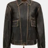Source Unknown Accessoires-Blouson Aviateur En Cuir D'Agneau Delave Geva, Marron