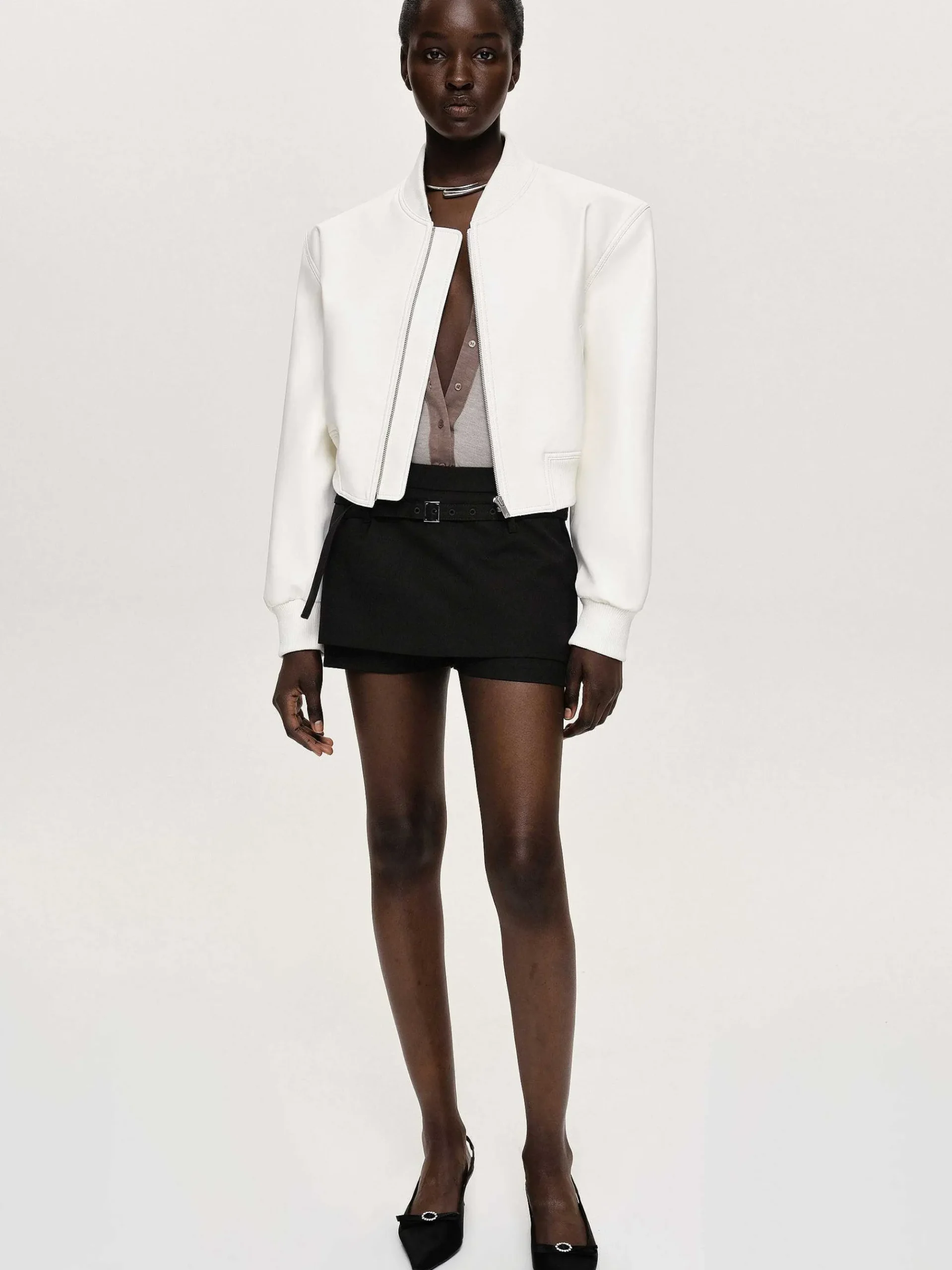 Source Unknown Vêtements D'Exterieur-Blouson Aviateur En Similicuir, Blanc