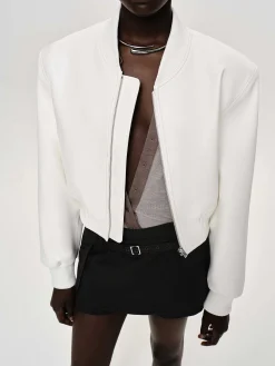 Source Unknown Vêtements D'Exterieur-Blouson Aviateur En Similicuir, Blanc