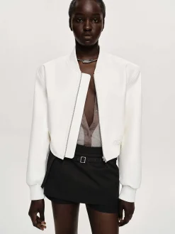 Source Unknown Vêtements-Blouson Aviateur En Similicuir, Blanc