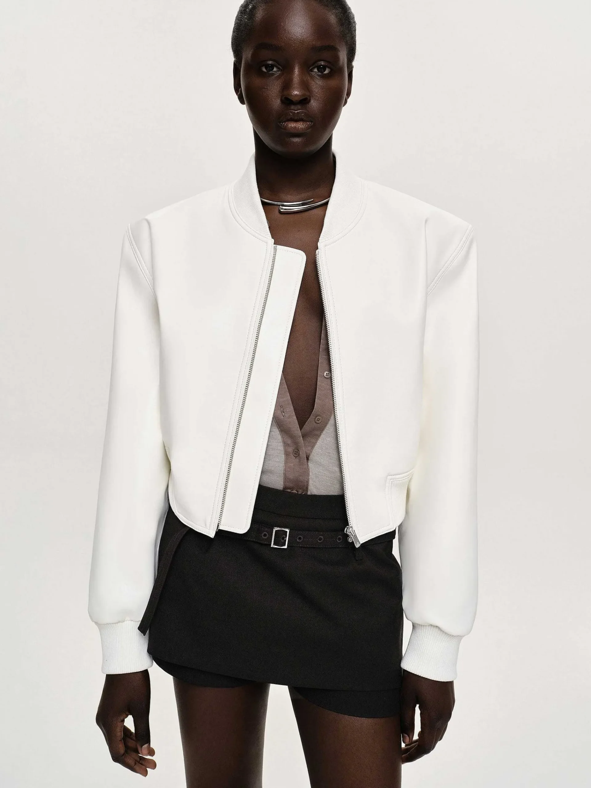 Source Unknown Vêtements-Blouson Aviateur En Similicuir, Blanc