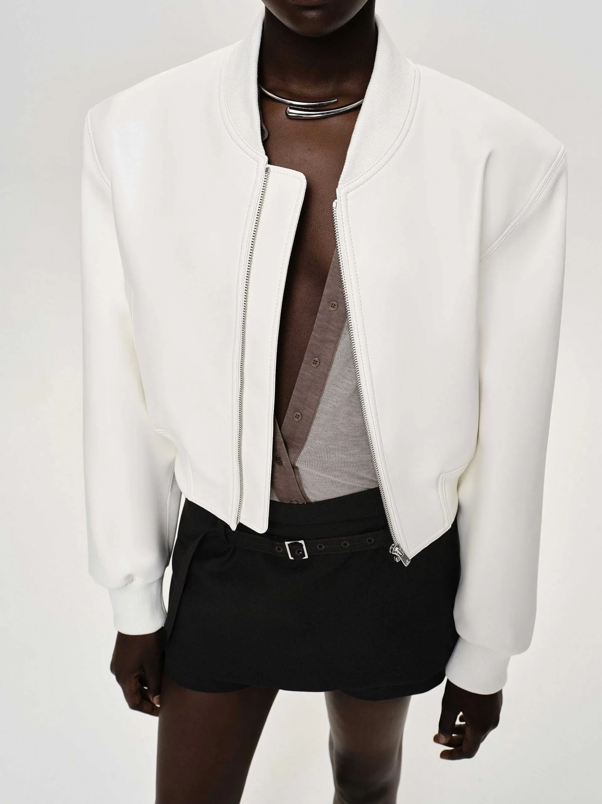 Source Unknown Vêtements-Blouson Aviateur En Similicuir, Blanc