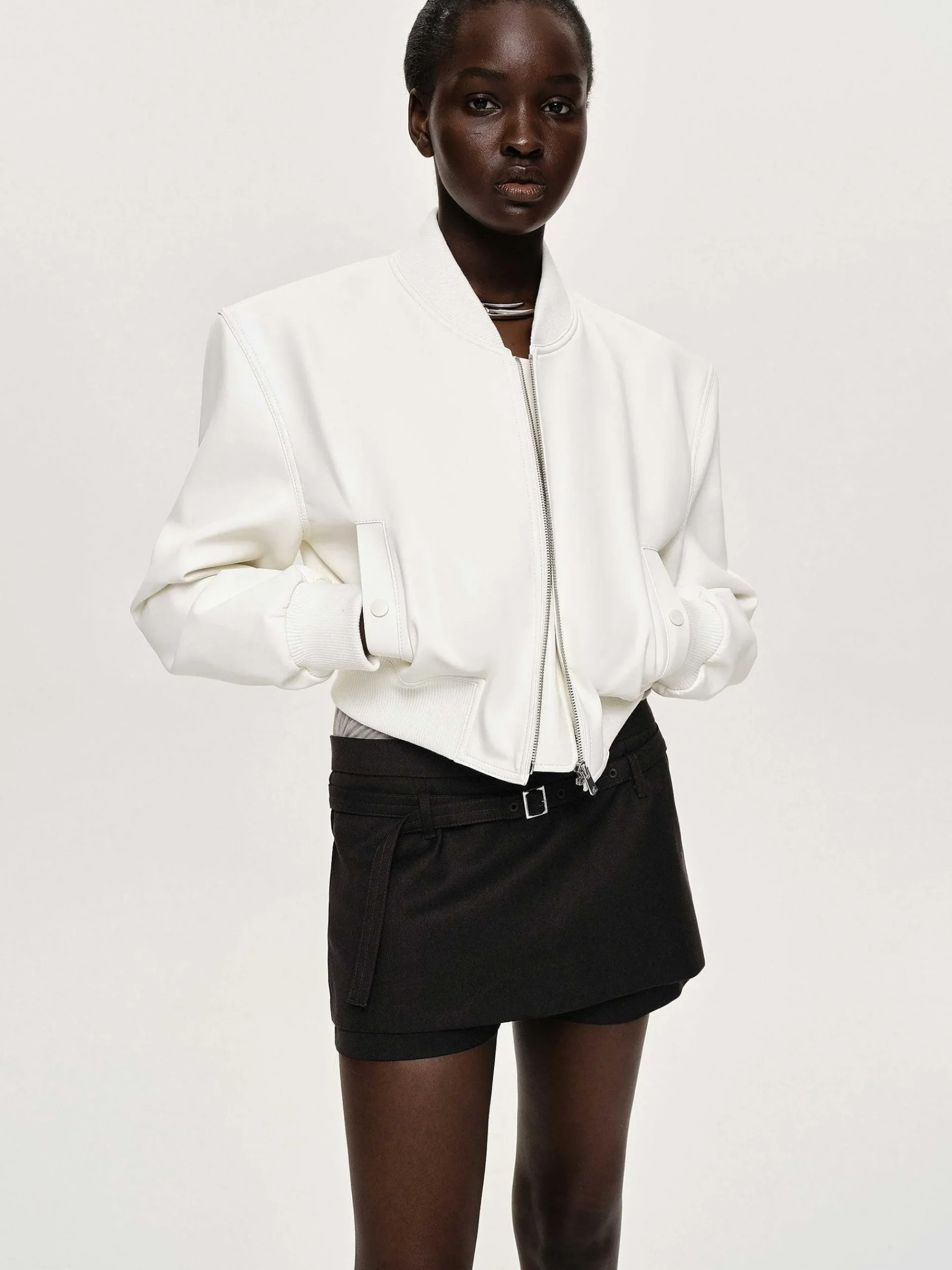 Source Unknown Vêtements-Blouson Aviateur En Similicuir, Blanc