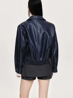 Source Unknown Accessoires-Blouson Aviateur Ennio En Similicuir, Bleu Marine