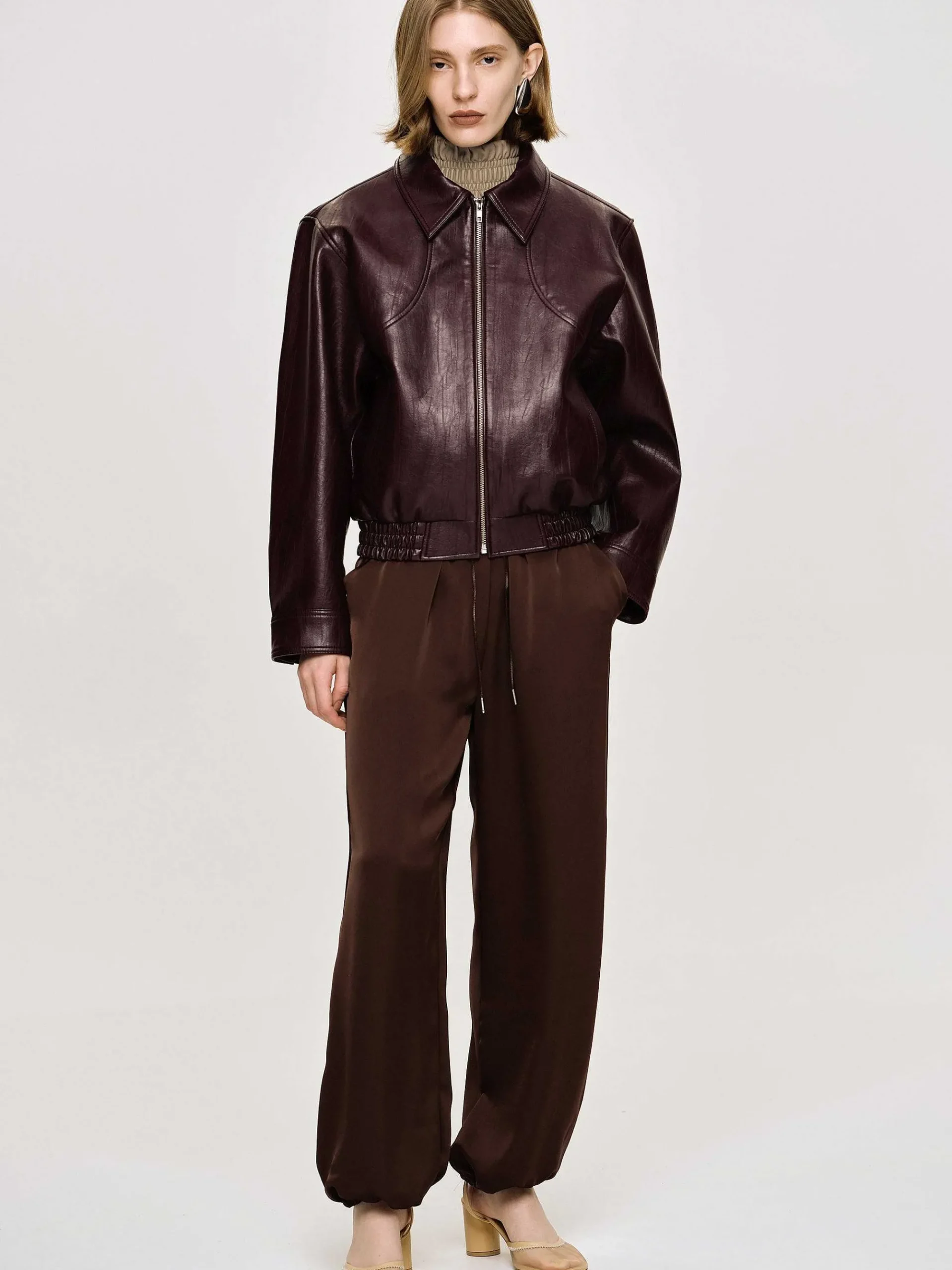 Source Unknown Accessoires-Blouson Aviateur Ennio En Similicuir, Acajou