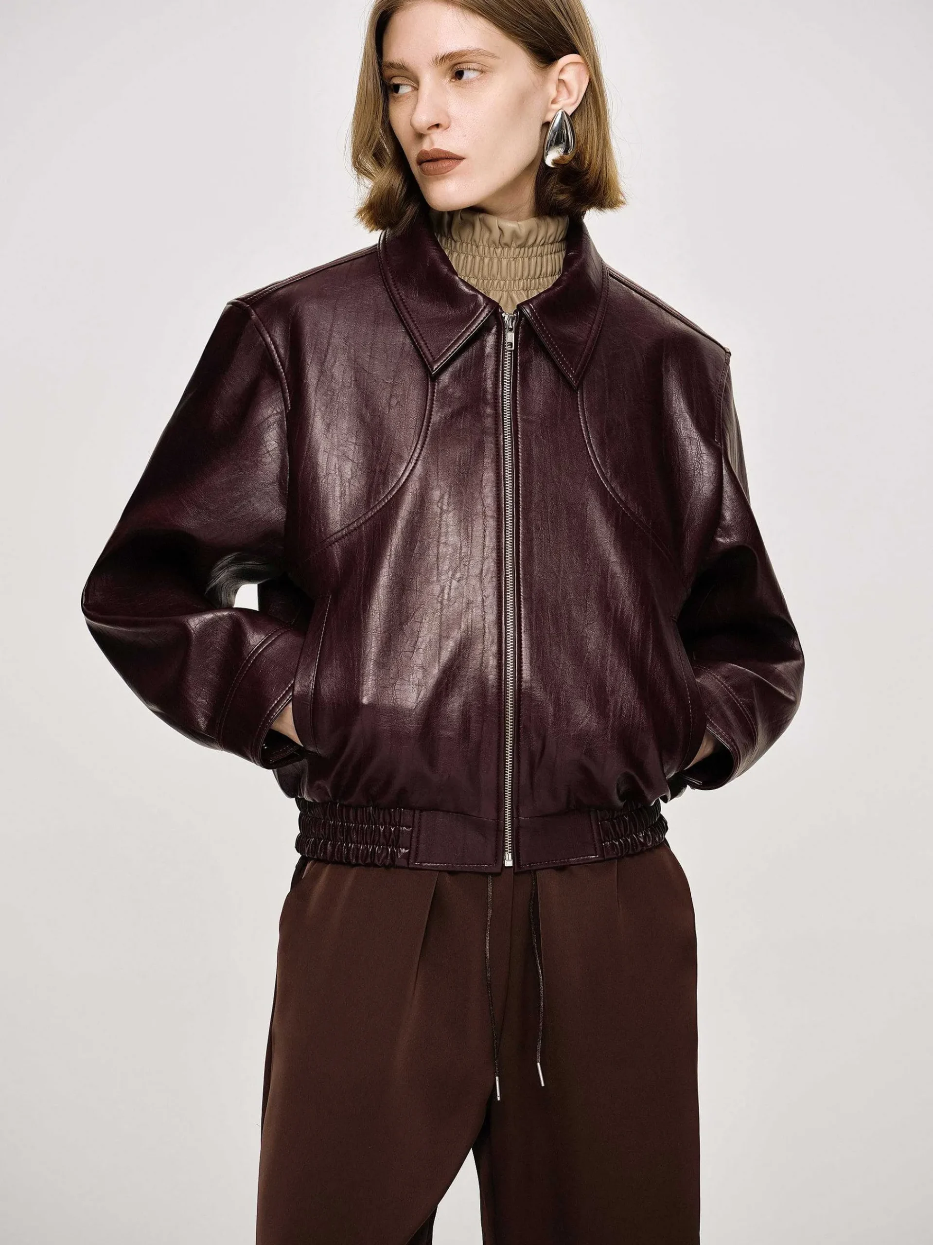 Source Unknown Accessoires-Blouson Aviateur Ennio En Similicuir, Acajou