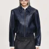 Source Unknown Accessoires-Blouson Aviateur Ennio En Similicuir, Bleu Marine