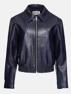 Source Unknown Accessoires-Blouson Aviateur Ennio En Similicuir, Bleu Marine