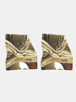 Source Unknown Accessoires-Boucles D'Oreilles En Cristal Abstrait, Dore