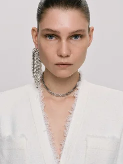 Source Unknown Vêtements-Boucles D'Oreilles Longues En Strass, Argent