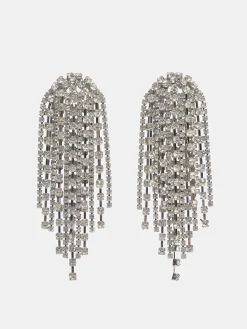 Source Unknown Vêtements-Boucles D'Oreilles Longues En Strass, Argent