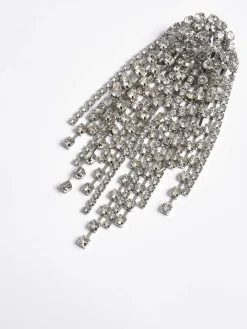 Source Unknown Vêtements-Boucles D'Oreilles Longues En Strass, Argent