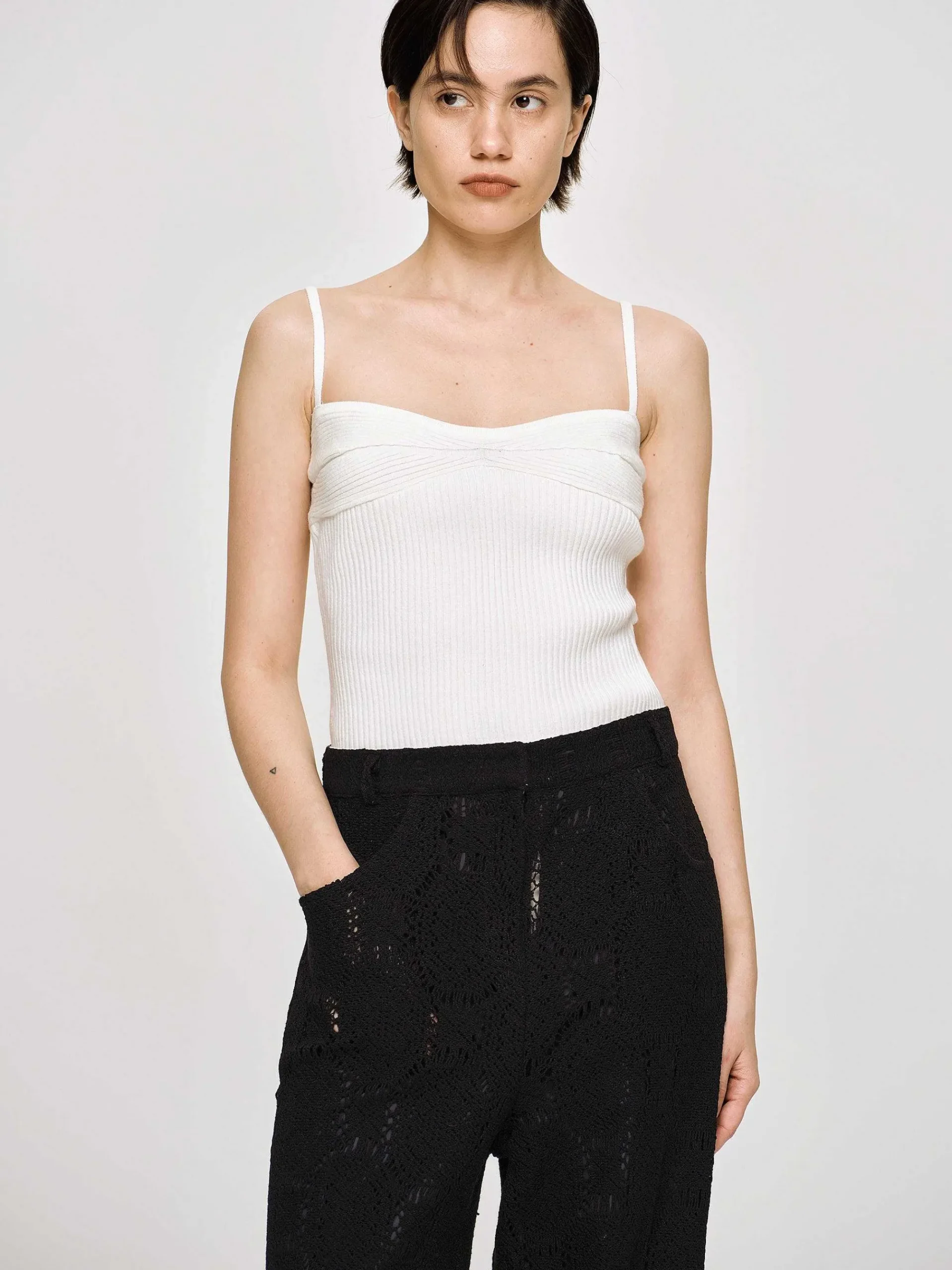 Source Unknown Tricots-Camisole En Tricot Cotele, Blanc