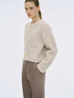 Source Unknown Tricots-Cardigan En Laine De Tonte Mogador, Melange Beige