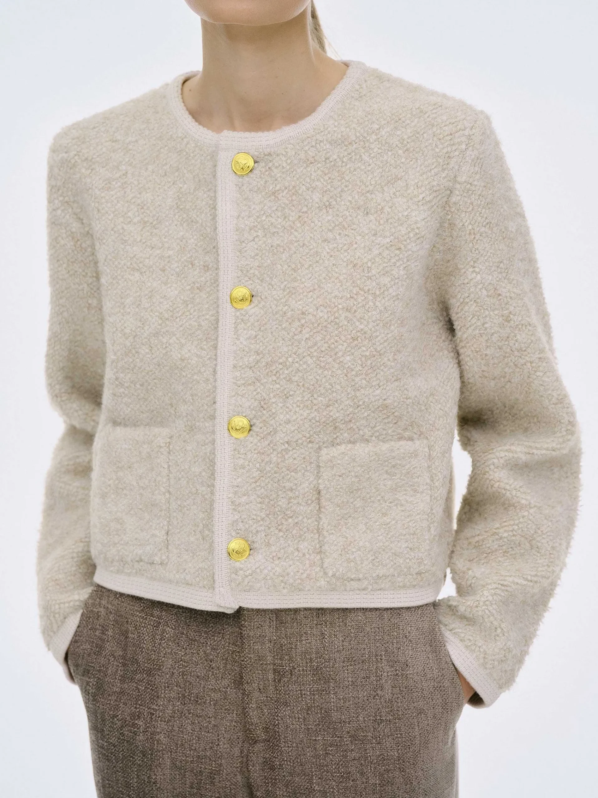 Source Unknown Tricots-Cardigan En Laine De Tonte Mogador, Melange Beige