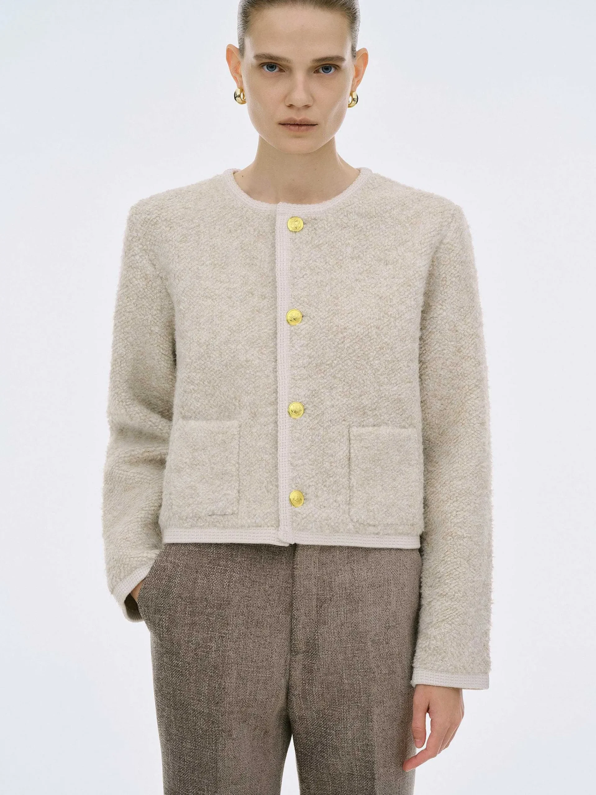 Source Unknown Tricots-Cardigan En Laine De Tonte Mogador, Melange Beige