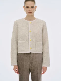 Source Unknown Vêtements-Cardigan En Laine De Tonte Mogador, Melange Beige