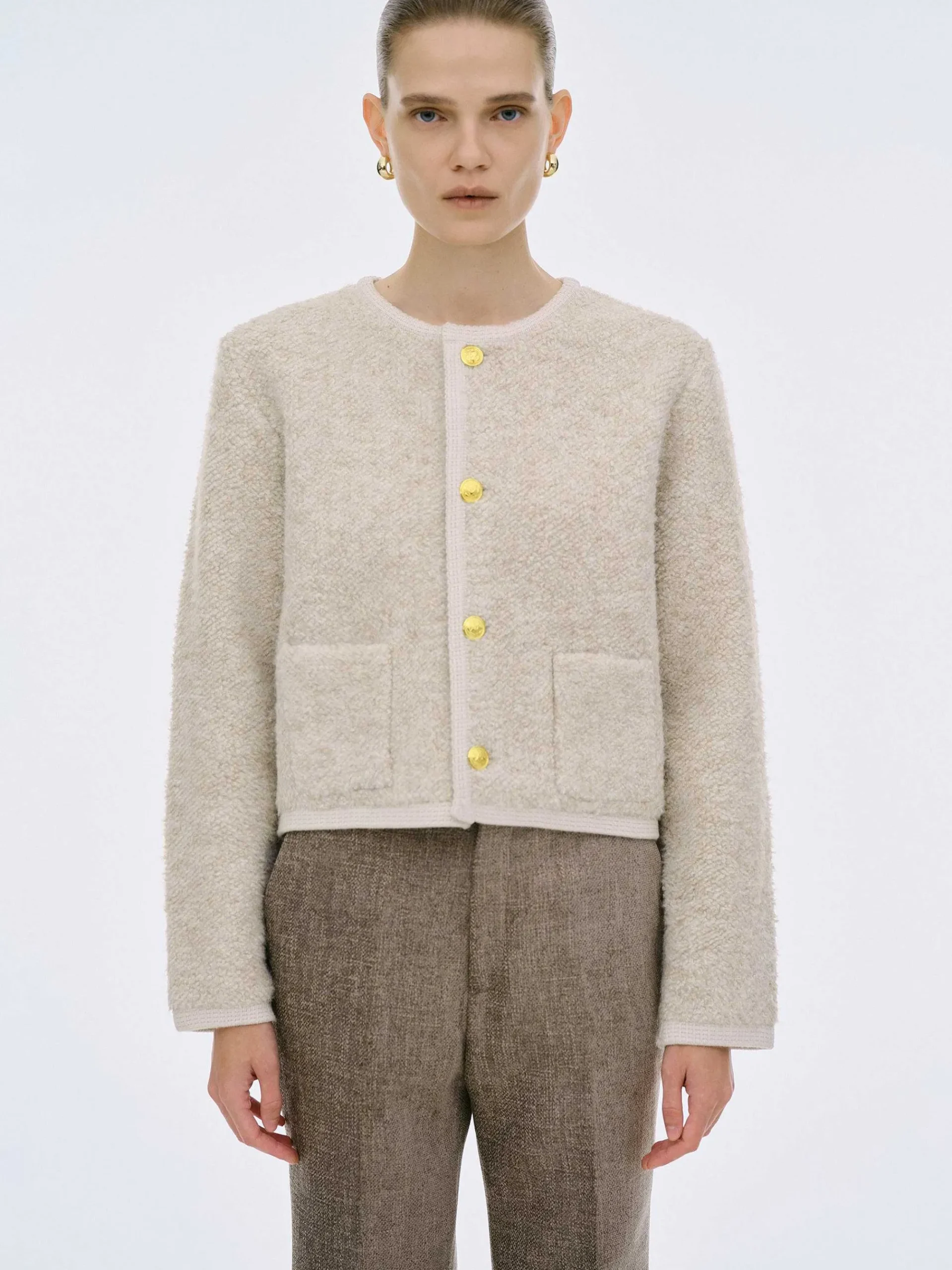 Source Unknown Vêtements-Cardigan En Laine De Tonte Mogador, Melange Beige