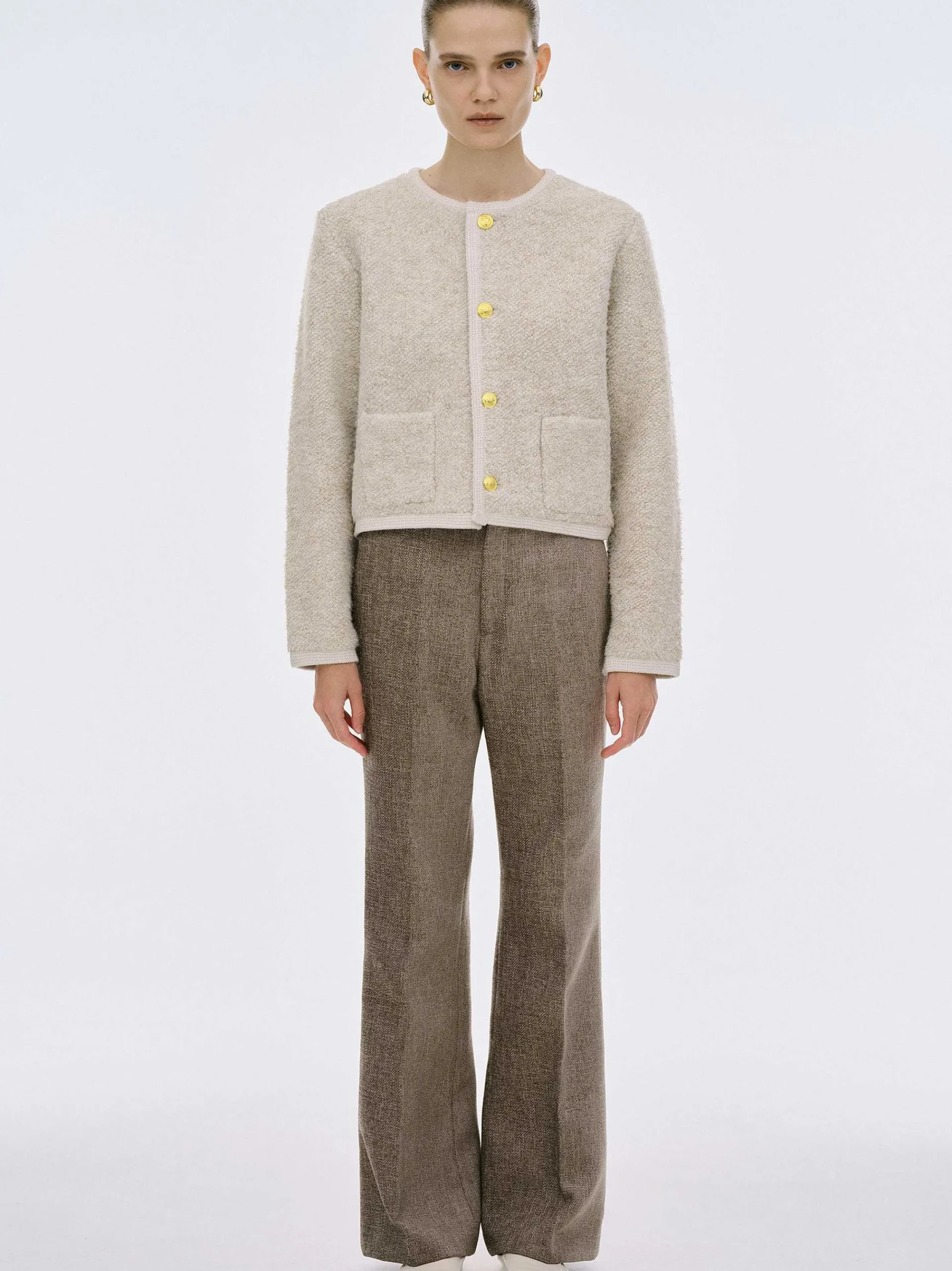 Source Unknown Vêtements-Cardigan En Laine De Tonte Mogador, Melange Beige