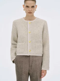 Source Unknown Vêtements-Cardigan En Laine De Tonte Mogador, Melange Beige
