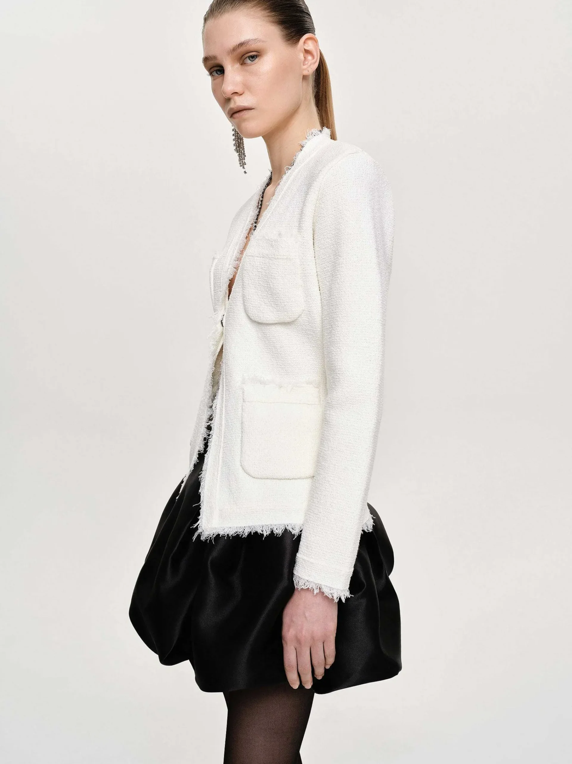 Source Unknown Accessoires-Cardigan Taille Cintree, Blanc Naturel