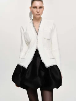 Source Unknown Accessoires-Cardigan Taille Cintree, Blanc Naturel