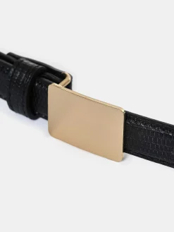 Source Unknown Vêtements-Ceinture Effet Croco A Boucle Plate, Dore