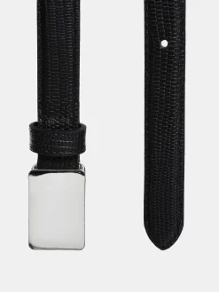 Source Unknown Accessoires-Ceinture Effet Croco A Boucle Plate, Argent
