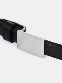 Source Unknown Vêtements-Ceinture Effet Croco A Boucle Plate, Argent