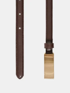 Source Unknown Accessoires-Ceinture En Cuir A Boucle Plate, Brune