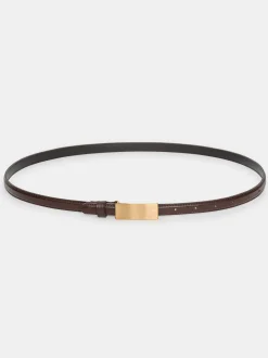 Source Unknown Accessoires-Ceinture En Cuir A Boucle Plate, Brune