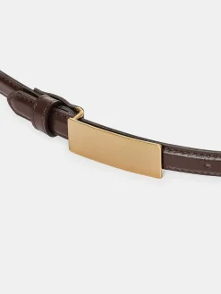 Source Unknown Accessoires-Ceinture En Cuir A Boucle Plate, Brune