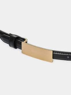 Source Unknown Accessoires-Ceinture En Cuir A Boucle Plate, Noire