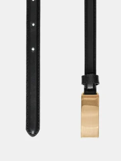 Source Unknown Vêtements-Ceinture En Cuir A Boucle Plate, Noire