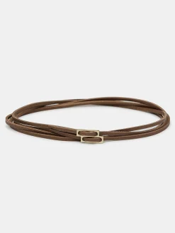 Source Unknown Accessoires-Ceinture En Cuir Double Fine, Moka