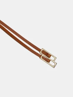 Source Unknown Accessoires-Ceinture En Cuir Double Fine, Beige