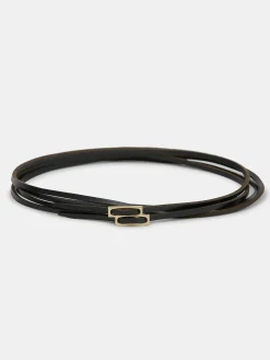 Source Unknown Accessoires-Ceinture En Cuir Double Fine, Noire