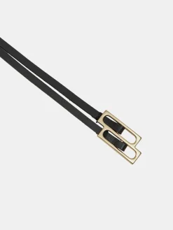 Source Unknown Accessoires-Ceinture En Cuir Double Fine, Noire
