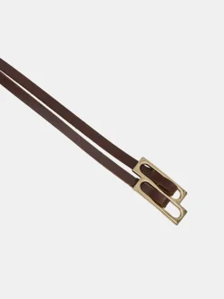 Source Unknown Accessoires-Ceinture En Cuir Double Fine, Marron