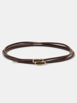 Source Unknown Accessoires-Ceinture En Cuir Double Fine, Marron