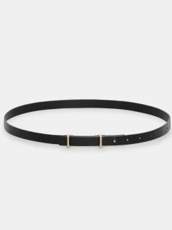 Source Unknown Accessoires-Ceinture Fine En Cuir De Veau, Noir