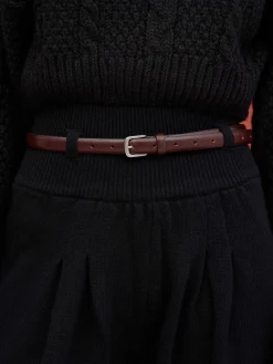 Source Unknown Accessoires-Ceinture Fine En Cuir, Marron