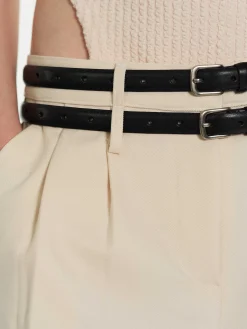 Source Unknown Accessoires-Ceinture Fine En Cuir, Noire