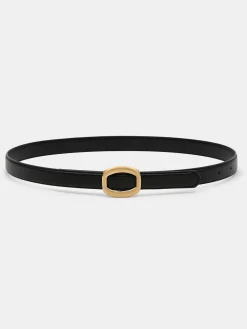Source Unknown Accessoires-Ceinture Ronde En Cuir Hexagonale, Noir/Or