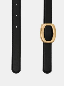 Source Unknown Accessoires-Ceinture Ronde En Cuir Hexagonale, Noir/Or