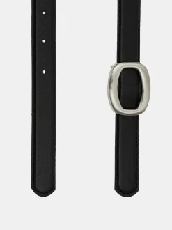 Source Unknown Vêtements-Ceinture Ronde En Cuir Hexagonale, Noir/Argent