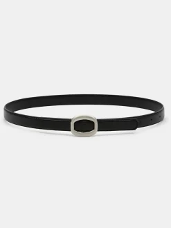 Source Unknown Vêtements-Ceinture Ronde En Cuir Hexagonale, Noir/Argent