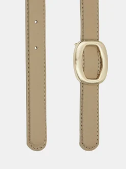 Source Unknown Accessoires-Ceinture Ronde En Cuir Hexagonale, Beige/Dore
